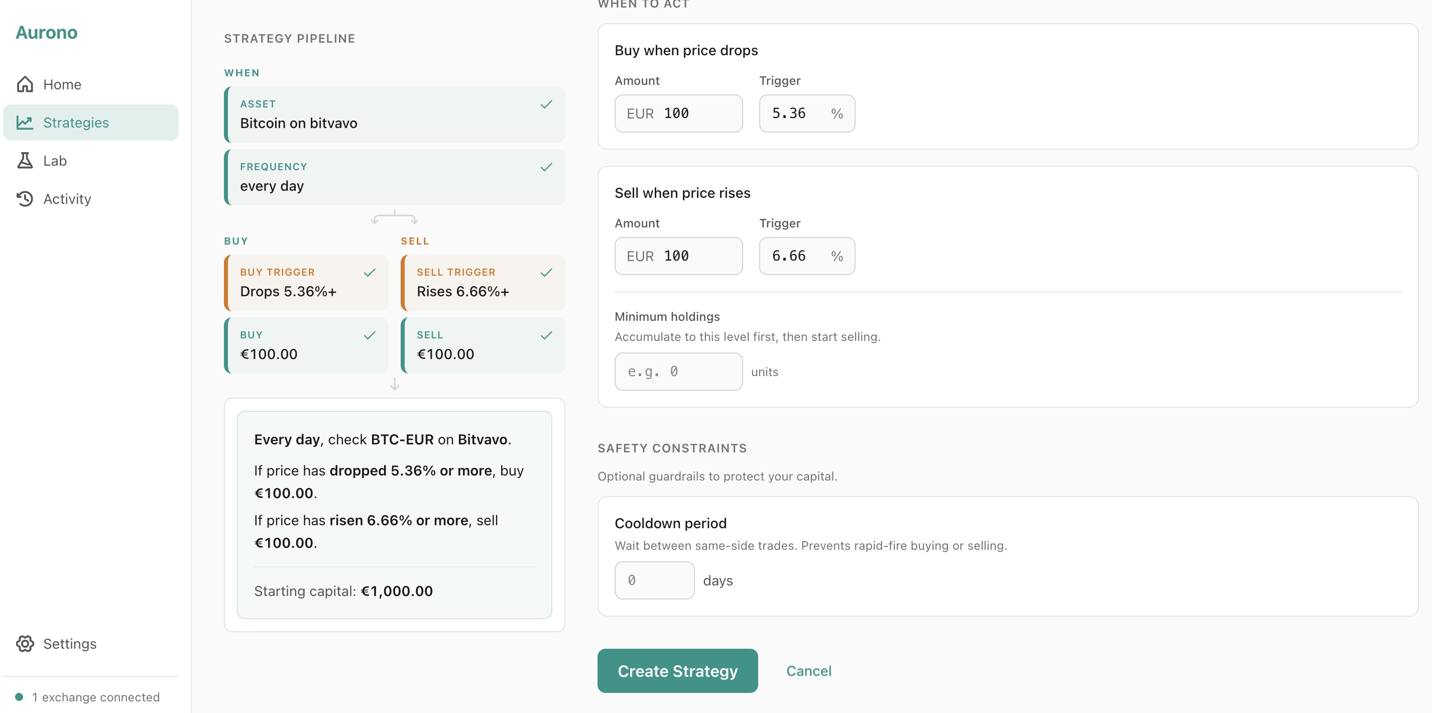 Strategy creation form
