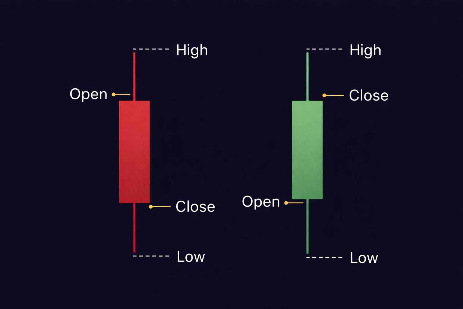 OHLC candlesticks – bearish and bullish examples